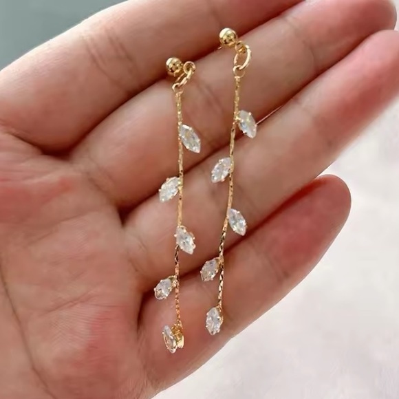 Jewelry - Gold Filled Dangle CZ Leaf Earrings